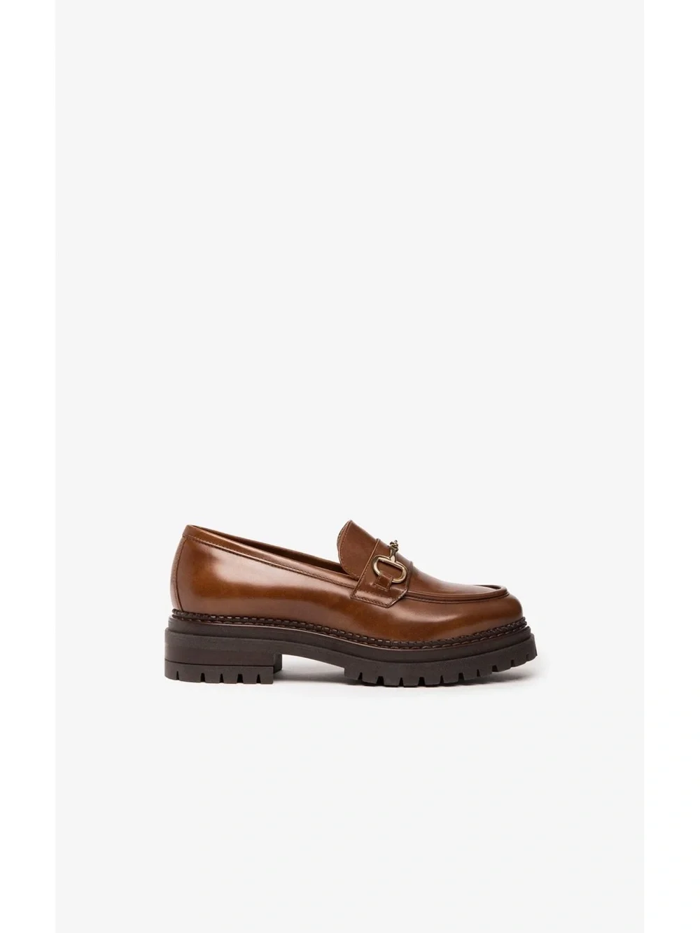 Nero Giardini Chestnut Brown Leather Lug-Sole Bit Loafers